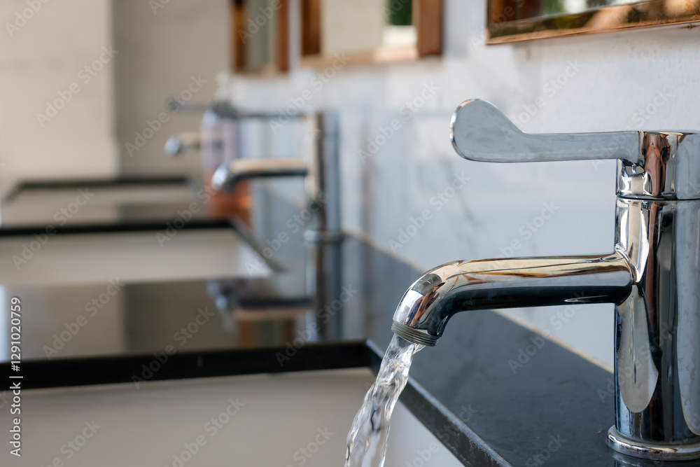 sleek chrome faucet installed on a polished black marble counter sleek chrome faucet installed on a polished black marble counter