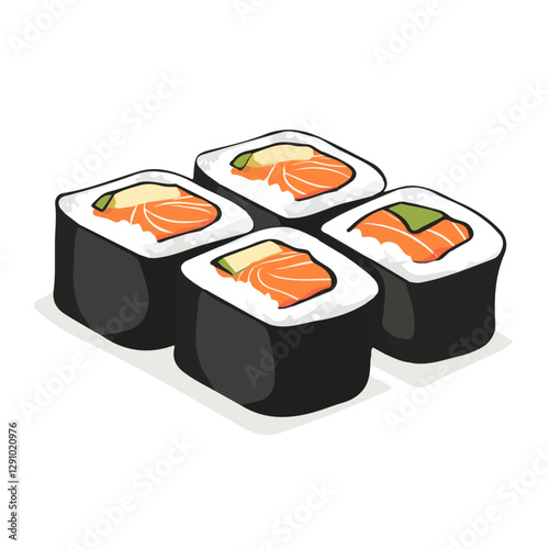 Minimalist flat illustration of Sushi Rolls, featuring a clean design isolated on a white background.


