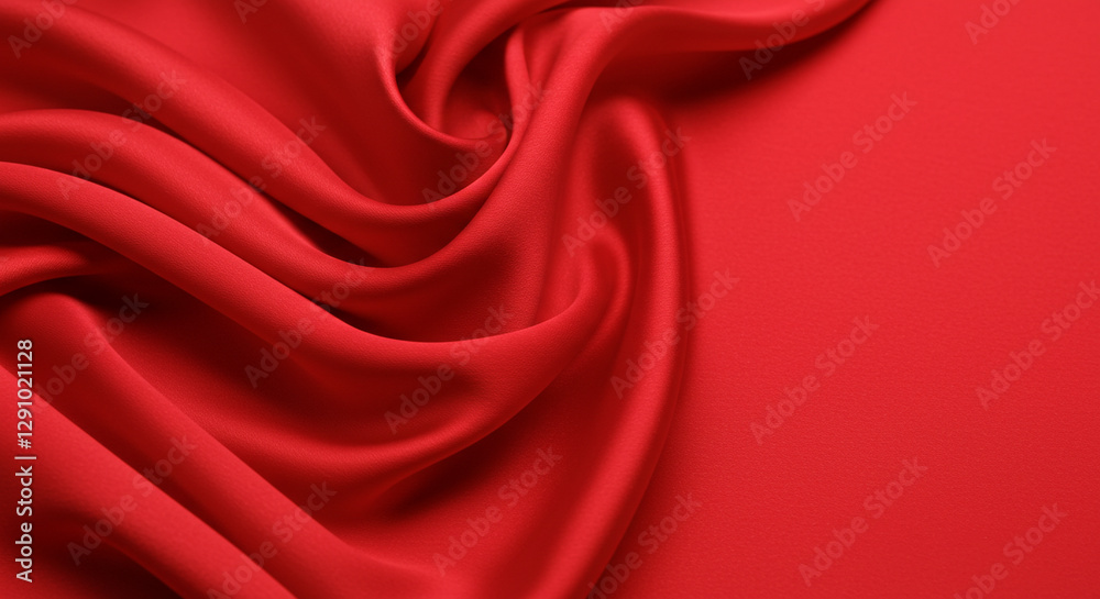 Obraz premium Red silk satin . Silky shiny fabric Dark luxury background with space for design. Banner Wide Long Panoramic Empty Flat lay top view 