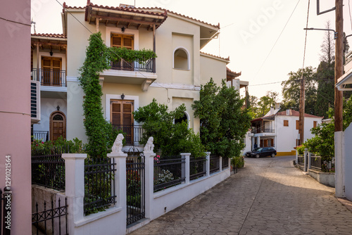 Street and architecture in the pretty Agia Anna village, North Evia, Greece