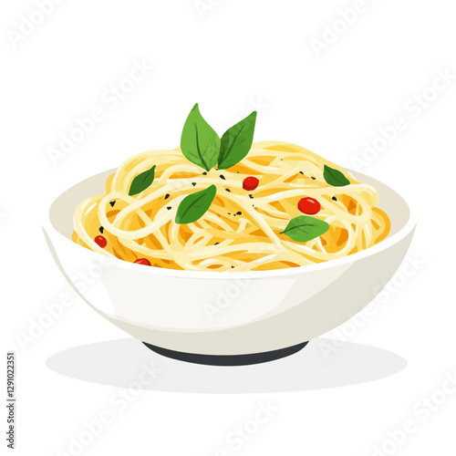 Minimalist flat illustration of Spaghetti Carbonara, featuring a clean design isolated on a white background.

