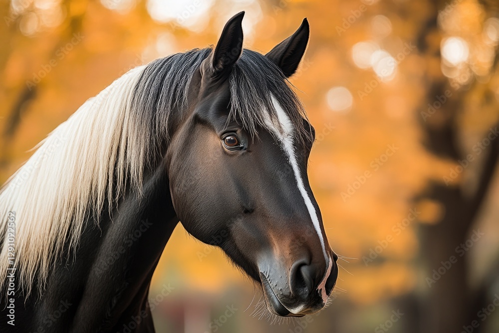 Obraz premium Close-up of a horse's face surrounded by forest trees