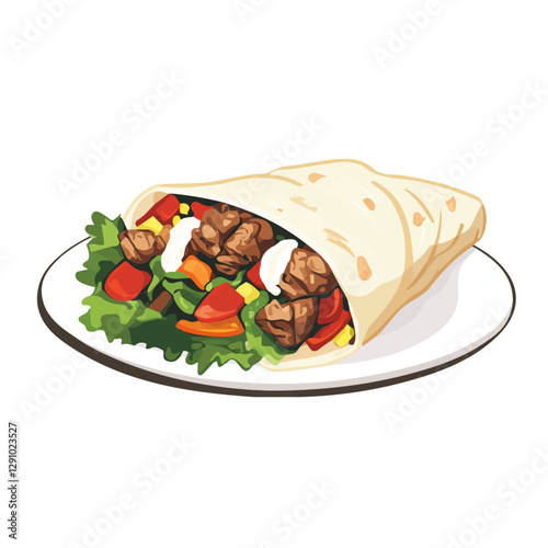 Minimalist flat illustration of a Shawarma Plate, featuring a clean design isolated on a white background.

