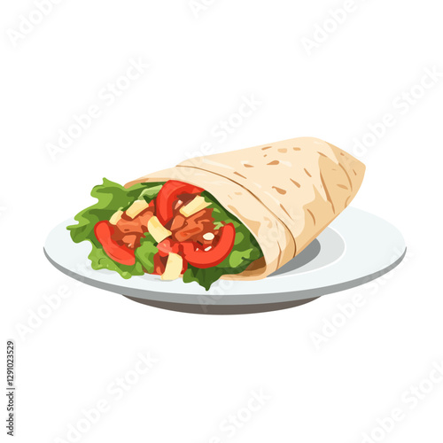 Minimalist flat illustration of a Shawarma Plate, featuring a clean design isolated on a white background.

