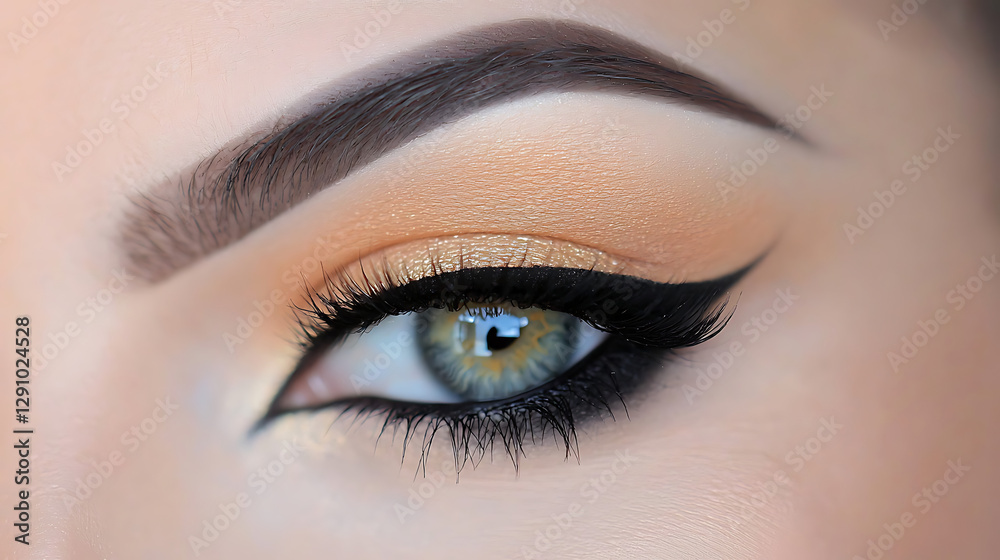 A woman's eyes are highlighted with eyeliner and mascara. generated using AI A woman's eyes are highlighted with eyeliner and mascara. generated using AI