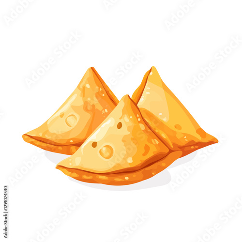 Minimalist flat illustration of a Samosas, featuring a clean design isolated on a white background.

