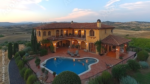 Tuscan Villa Pool Sunset View photo