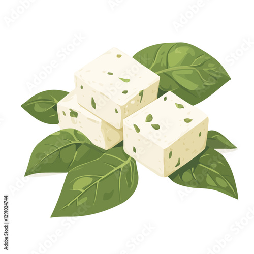 Minimalist flat illustration of Saag Paneer, featuring a clean design isolated on a white background.
