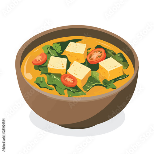 Minimalist flat illustration of Saag Paneer, featuring a clean design isolated on a white background.

