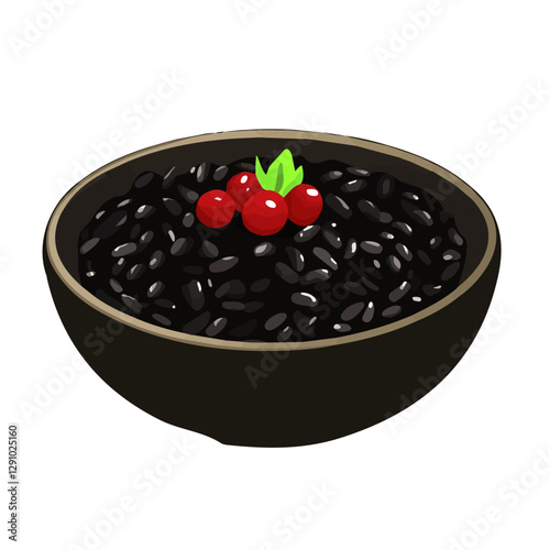 Minimalist flat illustration of Risotto Nero, featuring a clean design isolated on a white background.

