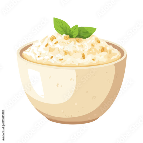 Minimalist flat illustration of Rice Pudding, featuring a clean design isolated on a white background.

