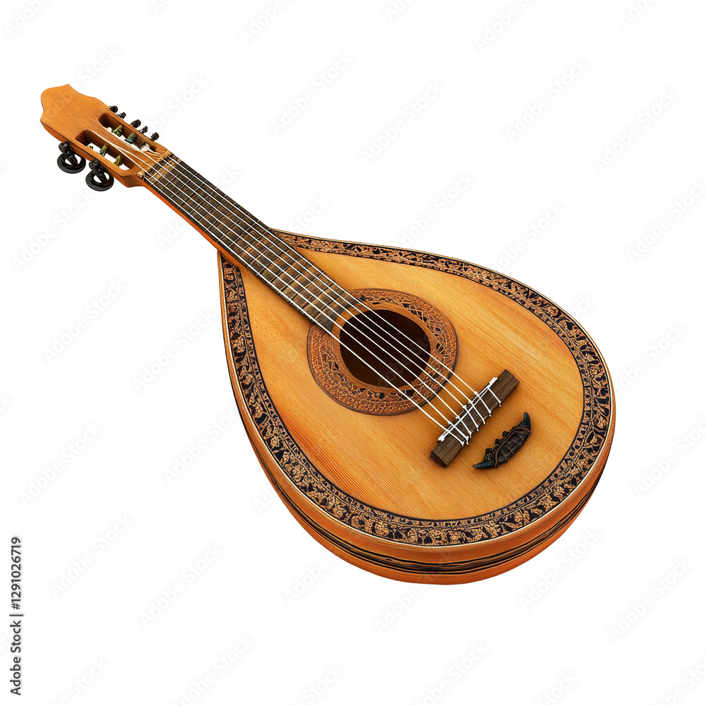 Fototapeta premium Vihuela resting on a transparent background showcasing its elegant design and craftsmanship, vihuela isolated on transparent background