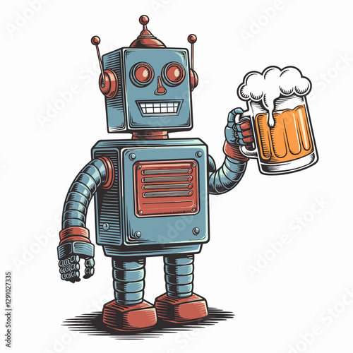 Retro Robot Holding a Beer Mug