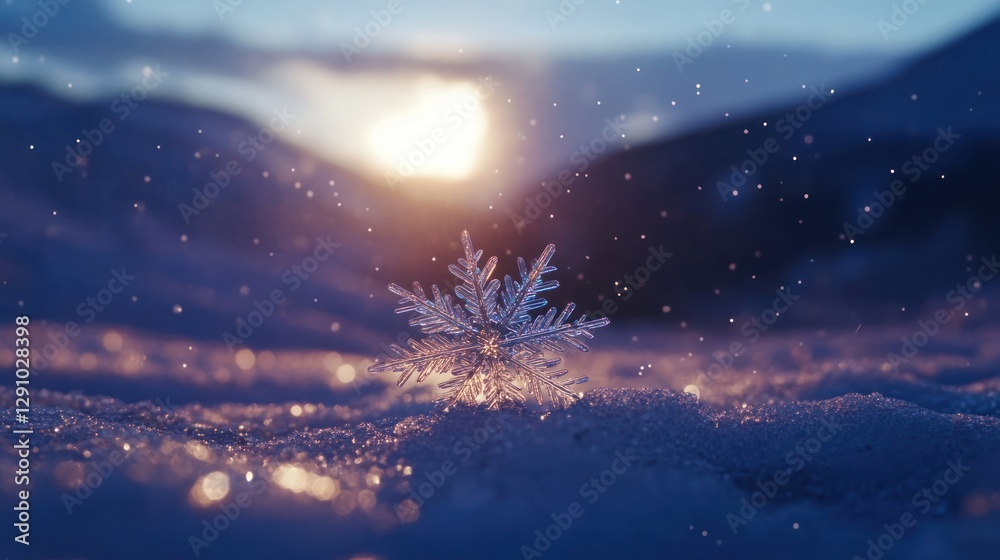 Winter Wonderland: A Single Snowflake at Sunset Winter Wonderland: A Single Snowflake at Sunset