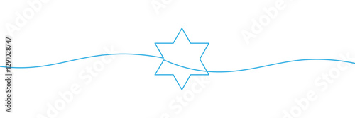 A simple continuous line drawing of the Star of David designed in a minimalist style with blue color. One line icon. Continuous line Star of David icon. Vector illustration.
