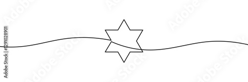 A simple continuous line drawing of the Star of David designed in a minimalist style. One line icon. Continuous line Star of David icon. Vector illustration.