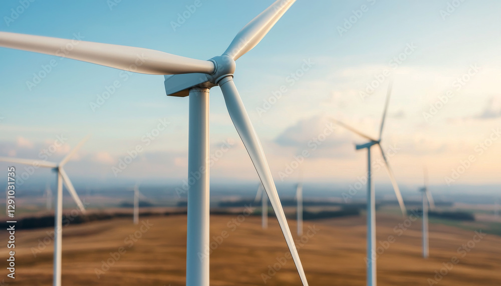 Fototapeta premium Wind turbines in vast landscape, showcasing renewable energy sources