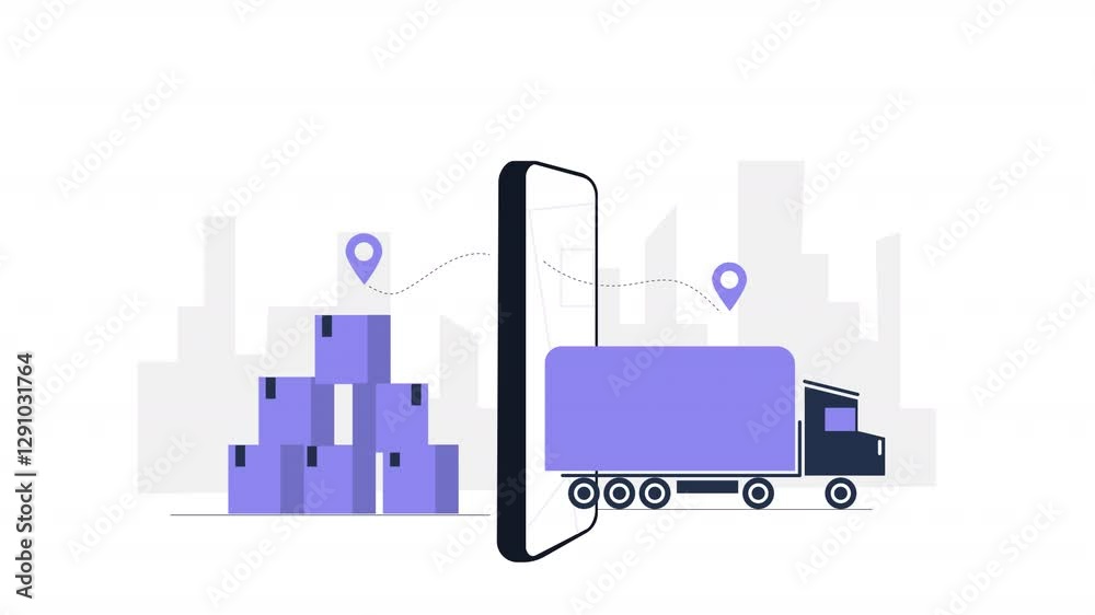 Flat character scene animation depicting employees in the express delivery service industry, from dispatchers to couriers, ensuring timely delivery of packages to customers.