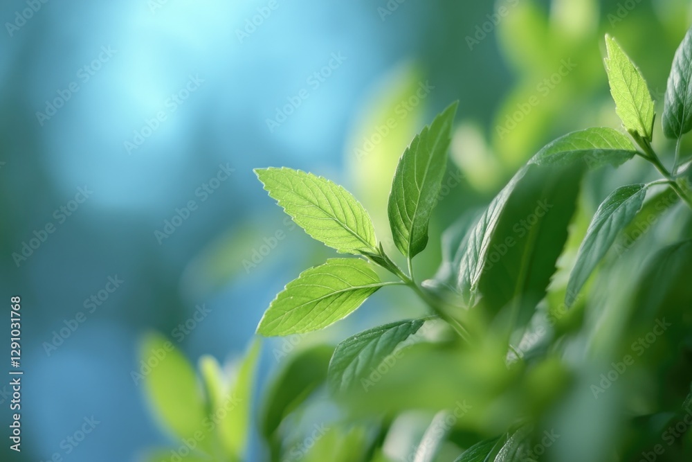 A close-up shot of green leaves on a plant, ideal for use in nature or botanical illustrations A close-up shot of green leaves on a plant, ideal for use in nature or botanical illustrations