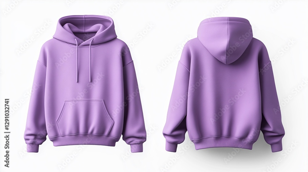 light purple hoodie, presented in two views (front and back), displayed on a pure white background; the hoodie's material appears soft, with a consistent, plain, Lavender color