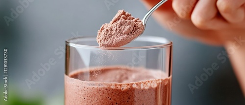 scooping protein powder into a glass