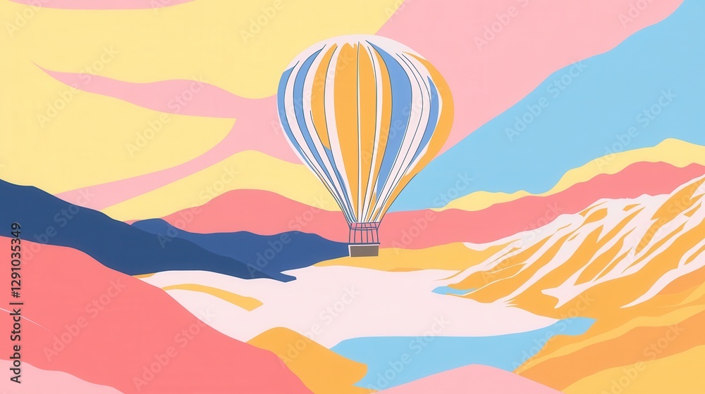 Obraz premium Colorful Hot Air Balloon Over a Mountain Landscape