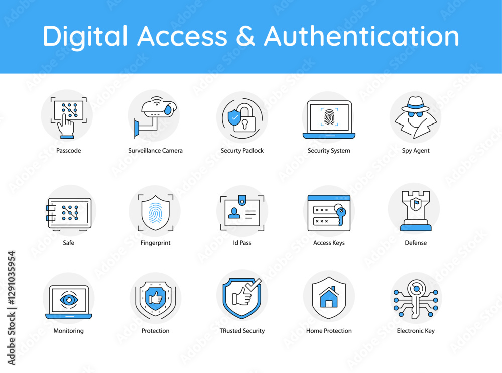 Digital Access & Authentication – Ensuring Secure Entry and Identity Verification icons set with editable stroke. Digital Access & Authentication – Ensuring Secure Entry and Identity Verification icons set with editable stroke.
