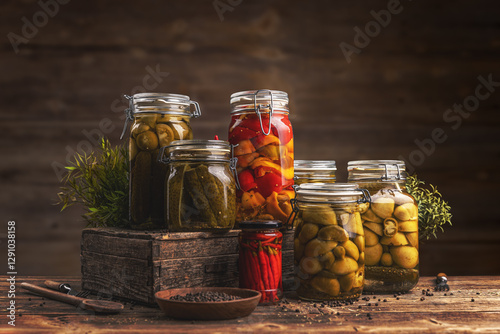 Jars of pickled vegetables photo