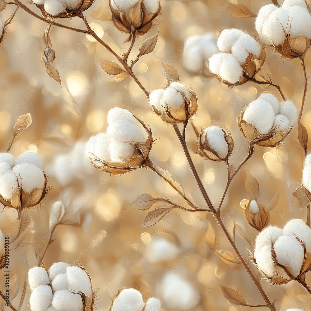 Elegant Golden Cotton Plant Pattern Elegant Golden Cotton Plant Pattern