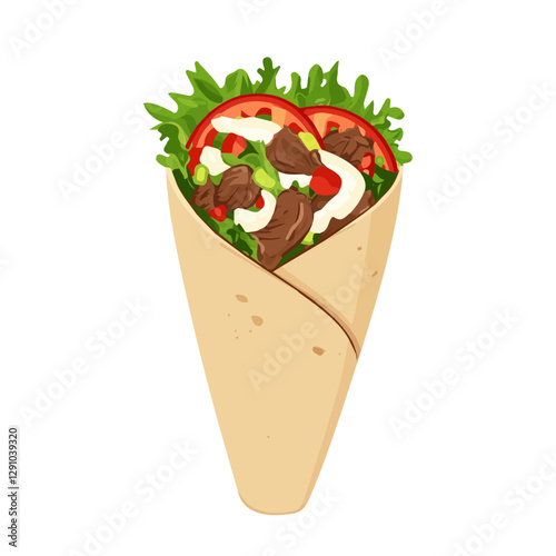 Minimalist flat illustration of Beef Shawarma, featuring a clean design isolated on a white background.

