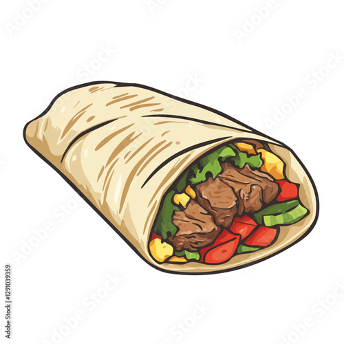 Minimalist flat illustration of Beef Shawarma, featuring a clean design isolated on a white background.

