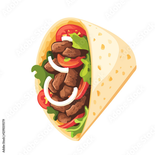 Minimalist flat illustration of Beef Shawarma, featuring a clean design isolated on a white background.

