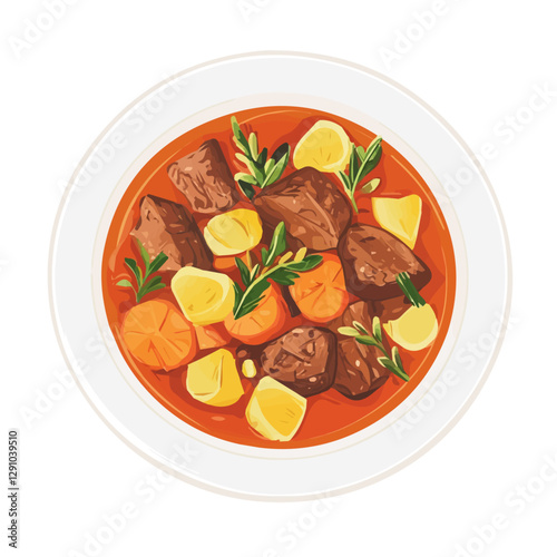 Minimalist flat illustration of Beef Stew, featuring a clean design isolated on a white background.

