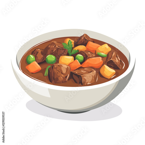 Minimalist flat illustration of Beef Stew, featuring a clean design isolated on a white background.

