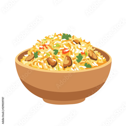 Minimalist flat illustration of Biryani, featuring a clean design isolated on a white background.

