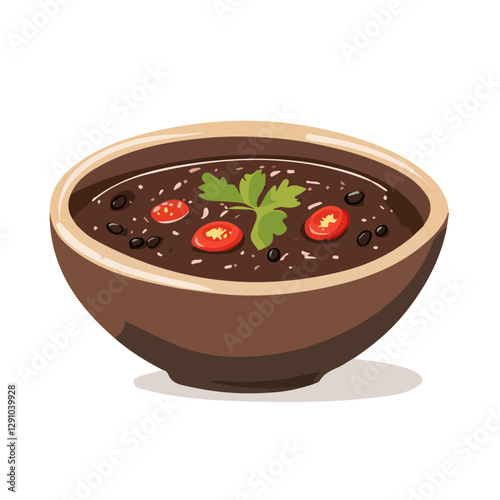 Minimalist flat illustration of Black Bean Soup, featuring a clean design isolated on a white background.

