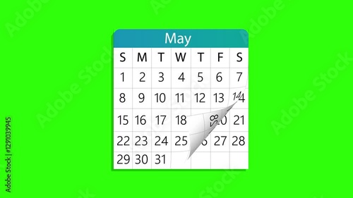 Calendar Animation isolated on Green screen background. Flipping pages of 12 month with Turn page effect. plus alpha.