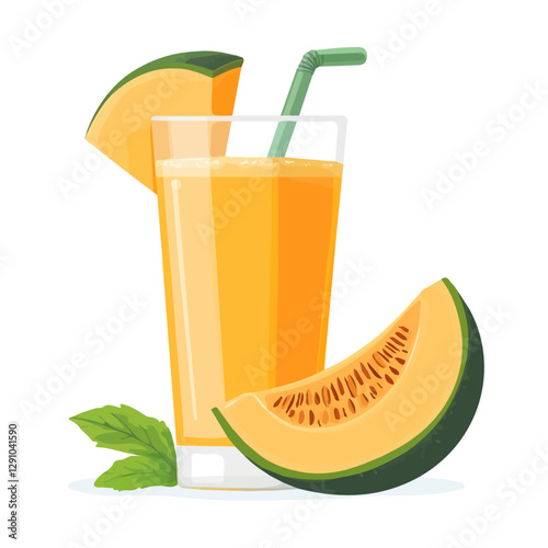 Minimalist flat illustration of Cantaloupe juice, featuring a clean design isolated on a white background.

