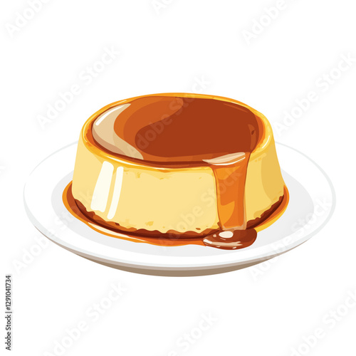 Minimalist flat illustration of Caramel flan, featuring a clean design isolated on a white background.

