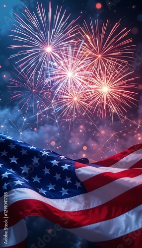 Wallpaper Mural Celebrating Independence Day Fireworks Display with American Flag Waving Torontodigital.ca