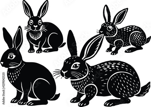 Rabbit Silhouette set black Vector design, Rabbit Illustration Vector animal set Design for Printing and Craft Projects.