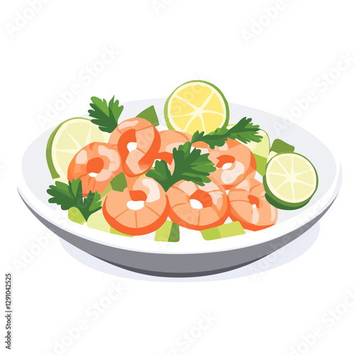 Minimalist flat illustration of Ceviche de Ca, featuring a clean design isolated on a white background.


