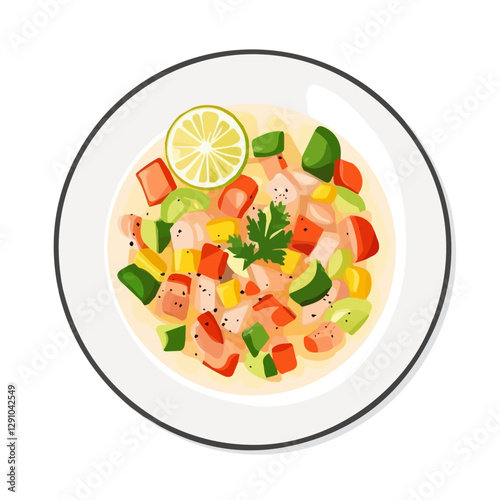 Minimalist flat illustration of Ceviche, featuring a clean design isolated on a white background.

