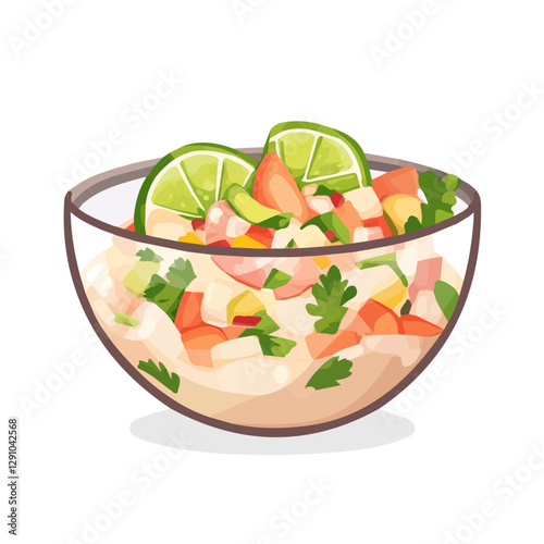 Minimalist flat illustration of Ceviche, featuring a clean design isolated on a white background.

