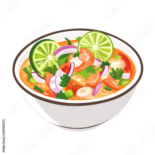 Minimalist flat illustration of Ceviche, featuring a clean design isolated on a white background.

