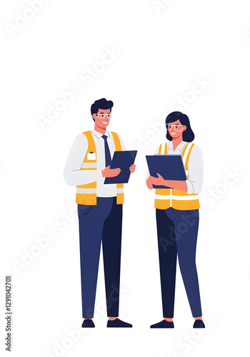 Construction inspectors in safety vests discussing project plans on-site