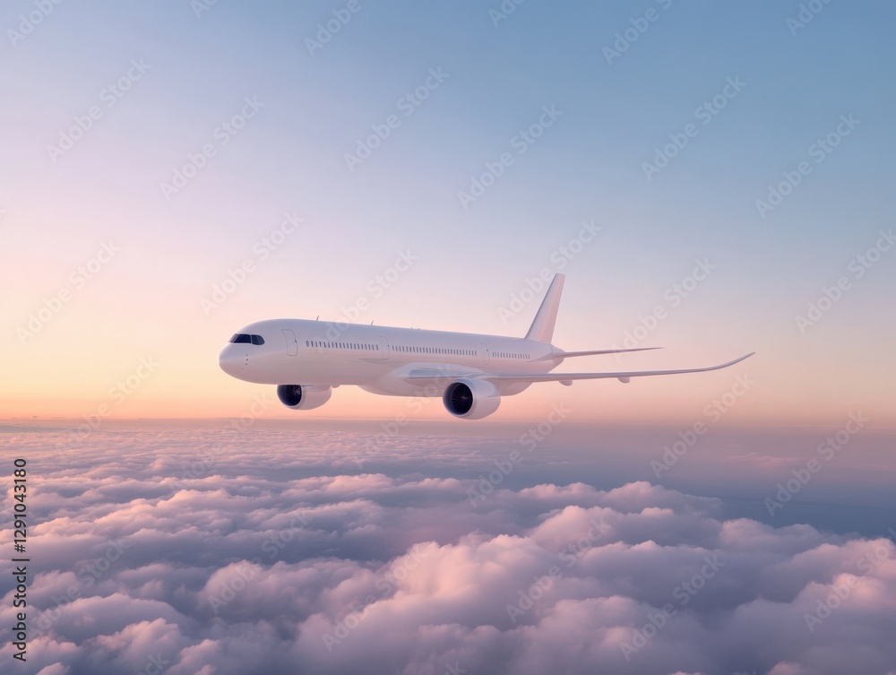 Obraz premium Airplane Flying Above Clouds at Sunset