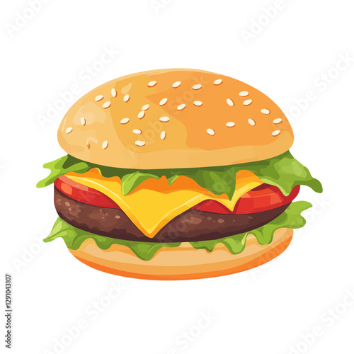 Minimalist flat illustration of Cheeseburger, featuring a clean design isolated on a white background.

