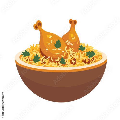 Minimalist flat illustration of Chicken Biryani, featuring a clean design isolated on a white background.

