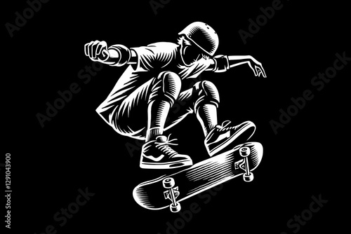 skateboarding riders dark art black and white illustration design